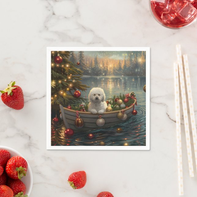 Bichon Frise Christmas Festive Voyage Napkin (Insitu)