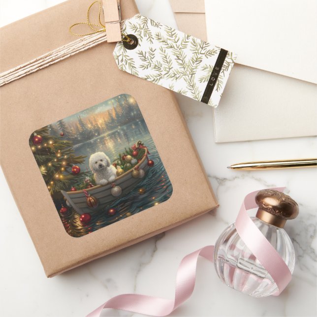 Bichon Frise Christmas Festive Voyage Square Sticker (Gifting)