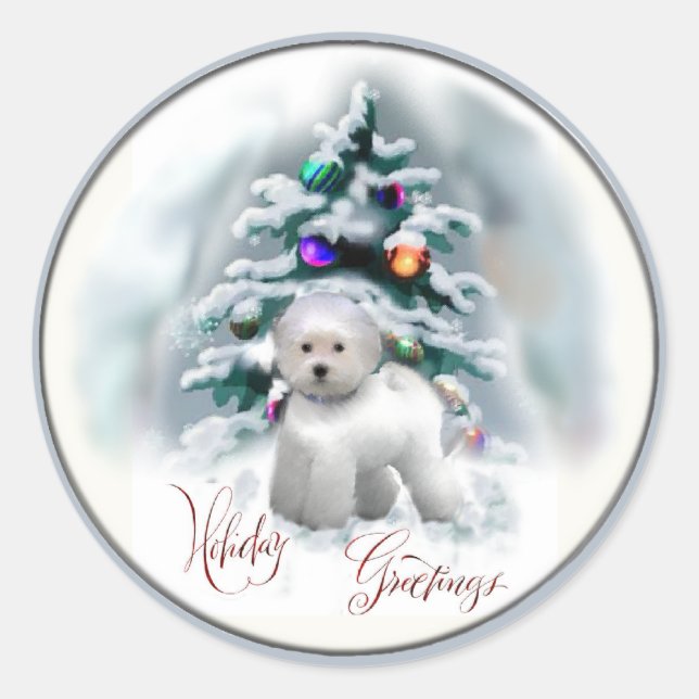 Bichon Frise Christmas Gifts Classic Round Sticker (Front)