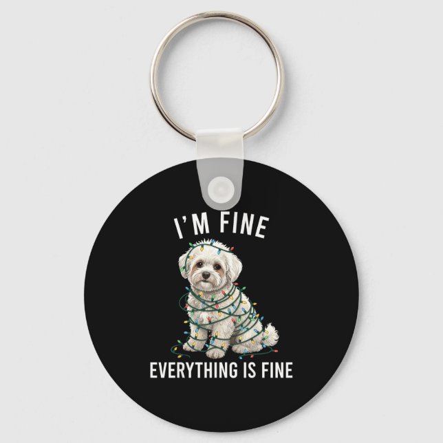 Bichon Frise Christmas I'm Fine Everything Is Fine Keychain (Front)