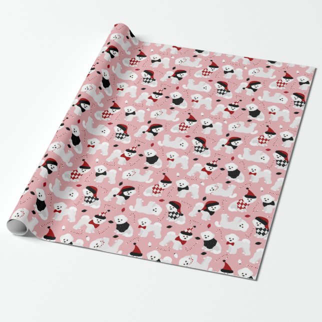 Bichon Frise Christmas Pink Wrapping Paper (Unrolled)