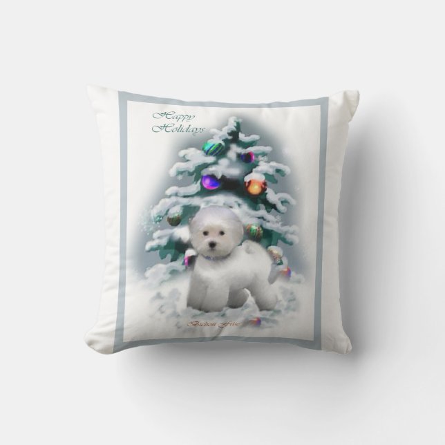 Bichon Frise Christmas Throw Pillow (Front)
