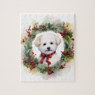Bichon Frise Christmas Wreath Festive Pup Jigsaw Puzzle