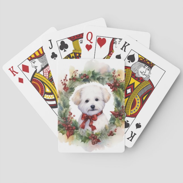 Bichon Frise Christmas Wreath Festive Pup Playing Cards (Back)