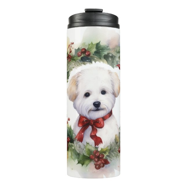 Bichon Frise Christmas Wreath Festive Pup Thermal Tumbler (Front)