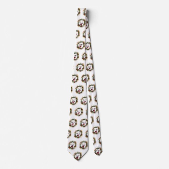 Bichon Frise Christmas Wreath Festive Pup Tie (Front)