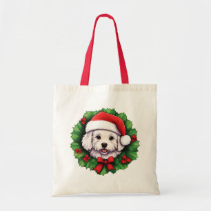 Bichon Frise Christmas Wreath Tote Bag