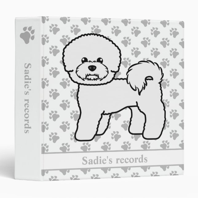 Bichon Frise Cute Cartoon Dog & Custom Text Binder (Front/Spine)