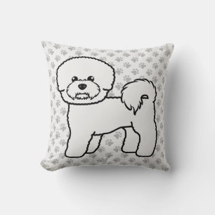 Bichon Frise Cute Cartoon Dog Illustration & Paws Throw Pillow