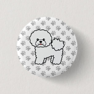 Bichon Frise Cute Cartoon Dog & Paws 1 Inch Round Button