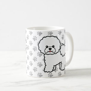 Bichon Frise Cute Cartoon Dog & Paws Coffee Mug