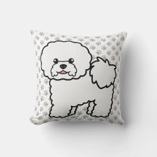 Bichon Frise Cute Cartoon Dog & Paws Throw Pillow