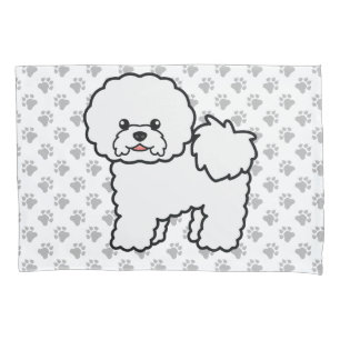 Bichon Frise Cute Cartoon Dog With Grey Dog Paws Pillowcase