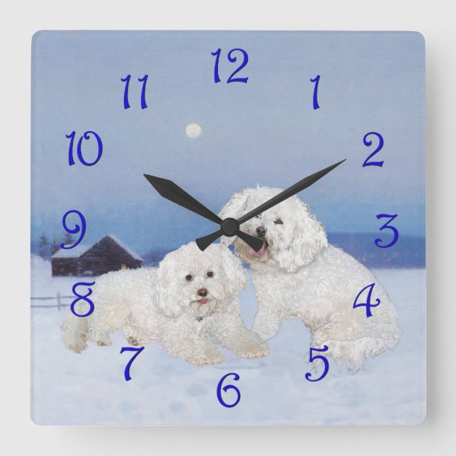 Bichon Frise December Evening Square Wall Clock (Front)
