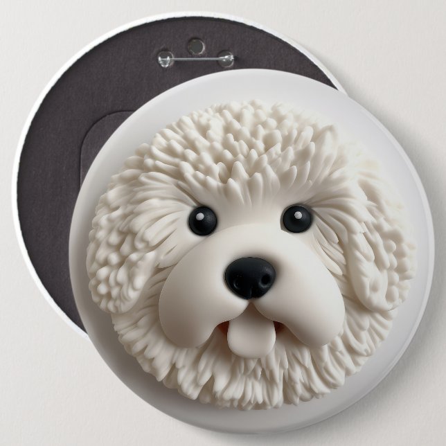 Bichon Frise Dog 3D Inspired 6 Inch Round Button (Front & Back)