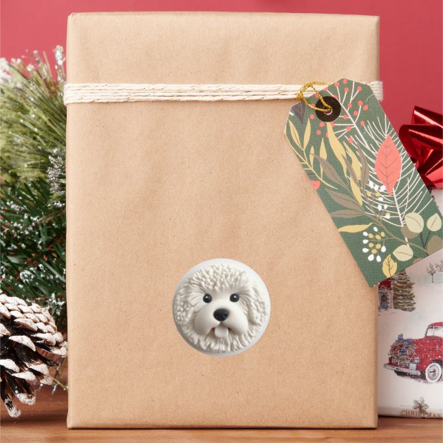 Bichon Frise Dog 3D Inspired Classic Round Sticker (Holiday)