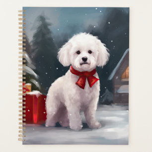 Bichon Frise Dog à Noël de neige