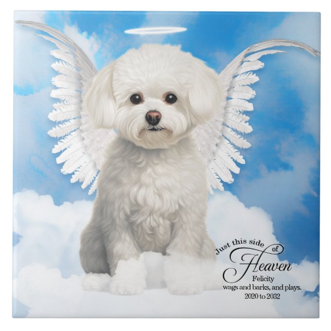 Bichon Frise Dog Angel Custom Pet Memorial Tile (Front)