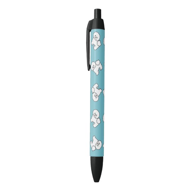 Bichon Frise Dog Breed Pattern On Blue Black Ink Pen (Top (Vertical))