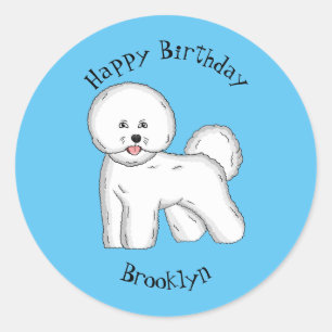Bichon frise dog cartoon illustration classic round sticker