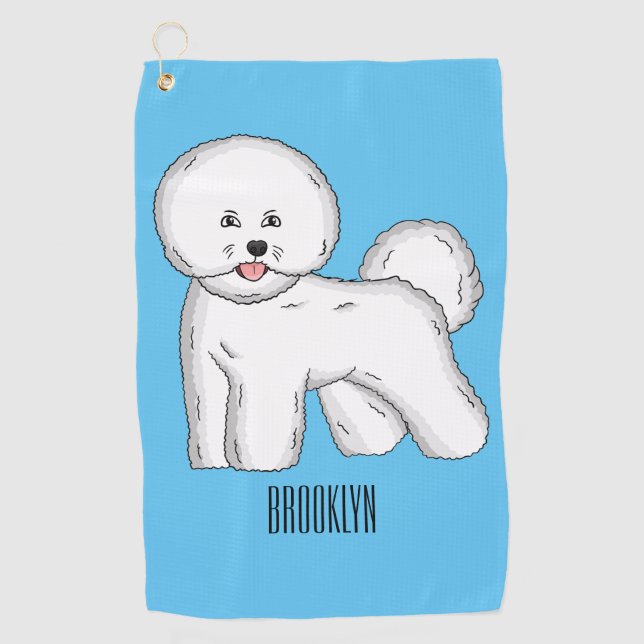 Bichon frise dog cartoon illustration golf towel (Front)