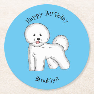 Bichon frise dog cartoon illustration round paper coaster