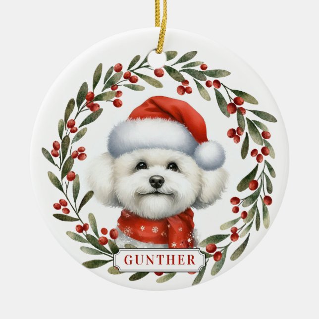 Bichon Frise Dog Ceramic Circle Ornament (Front)