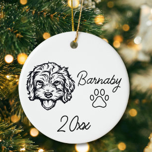 Bichon Frise Dog Custom Name & Year Line Art Ceramic Ornament