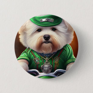 Bichon Frisé Dog Driving Bike St. Patrick's Day 2 Inch Round Button