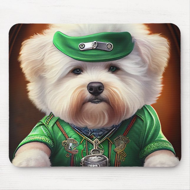 Bichon Frisé Dog Driving Bike St. Patrick's Day Mouse Pad (Front)
