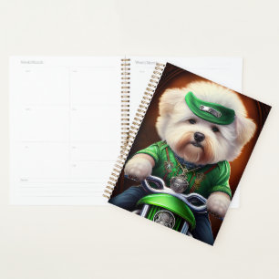 Bichon Frisé Dog Driving Bike St. Patrick's Day Planner