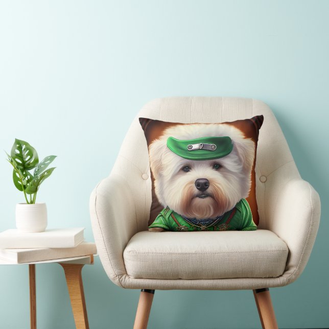 Bichon Frisé Dog Driving Bike St. Patrick's Day  Throw Pillow (Chair)