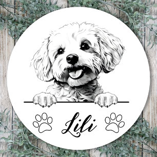 Bichon Frise Dog Hand Drawing Personalized Classic Round Sticker