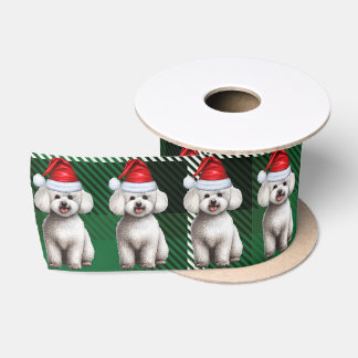 Bichon Frise Dog Holiday Plaid Funny Christmas Satin Ribbon