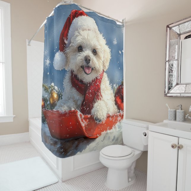 Bichon Frise Dog in Sledge Let it Snow Christmas  (In Situ)