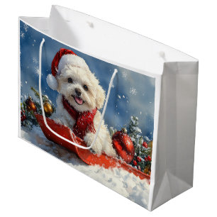 Bichon Frise Dog in Sledge Let it Snow Christmas  Large Gift Bag