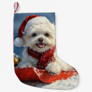 Bichon Frise Dog in Sledge Let it Snow Christmas  Small Christmas Stocking