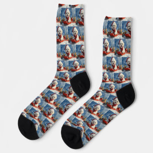 Bichon Frise Dog in Sledge Let it Snow Christmas Socks