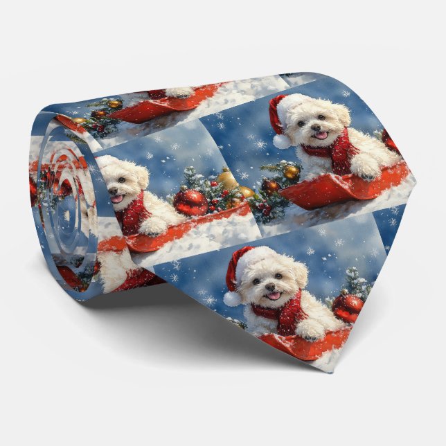 Bichon Frise Dog in Sledge Let it Snow Christmas  Tie (Rolled)