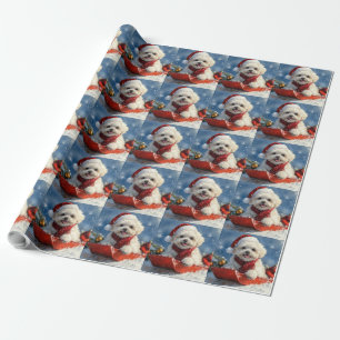 Bichon Frise Dog in Sledge Let it Snow Christmas Wrapping Paper
