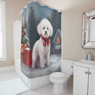 Bichon Frise Dog in Snow Christmas 