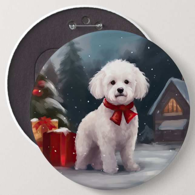 Bichon Frise Dog in Snow Christmas  6 Inch Round Button (Front & Back)