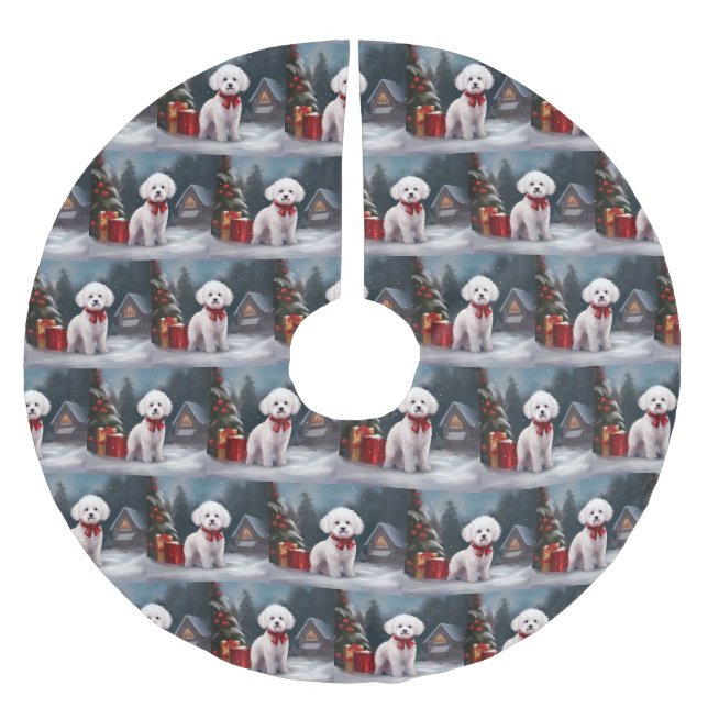 Bichon Frise Dog in Snow Christmas  Brushed Polyester Tree Skirt (Front)