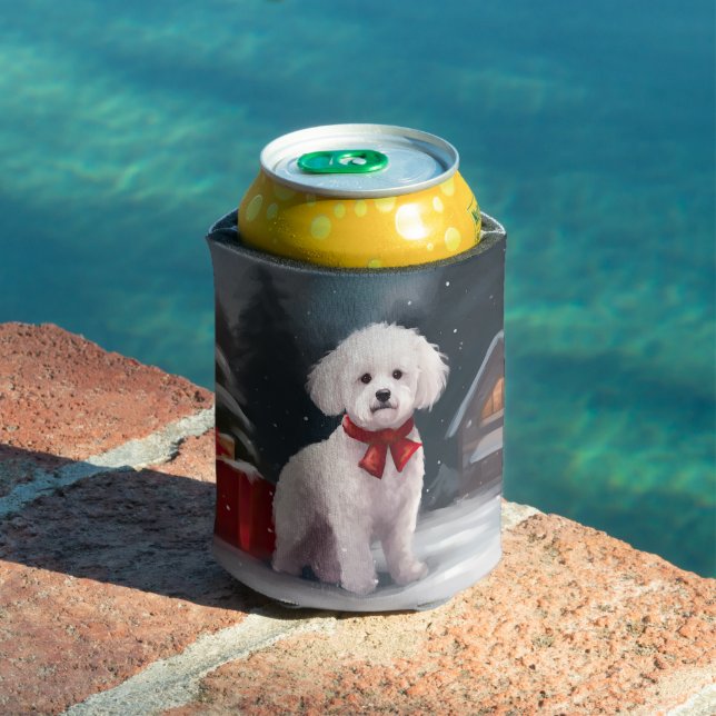 Bichon Frise Dog in Snow Christmas  Can Cooler (In Situ Pool)