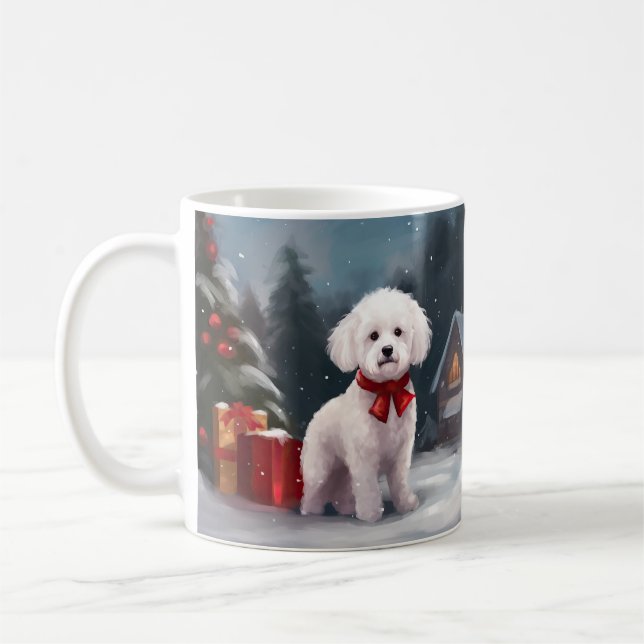 Bichon Frise Dog in Snow Christmas  Coffee Mug (Left)
