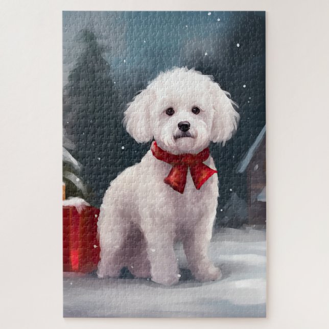 Bichon Frise Dog in Snow Christmas  Jigsaw Puzzle (Vertical)