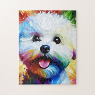 Bichon Frise Dog Portrait Acrylic Art Print Dog Jigsaw Puzzle