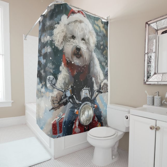 Bichon Frise Dog Riding Motorcycle Christmas (In Situ)