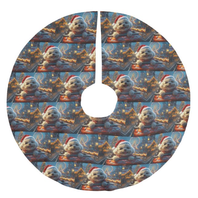 Bichon Frise Dog Roller Coaster Christmas Brushed Polyester Tree Skirt (Front)