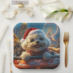 Bichon Frise Dog Roller Coaster Christmas Paper Plate